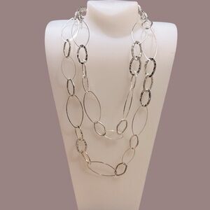 39” Silver-Tone Hammered Link Necklace – Classic & Versatile